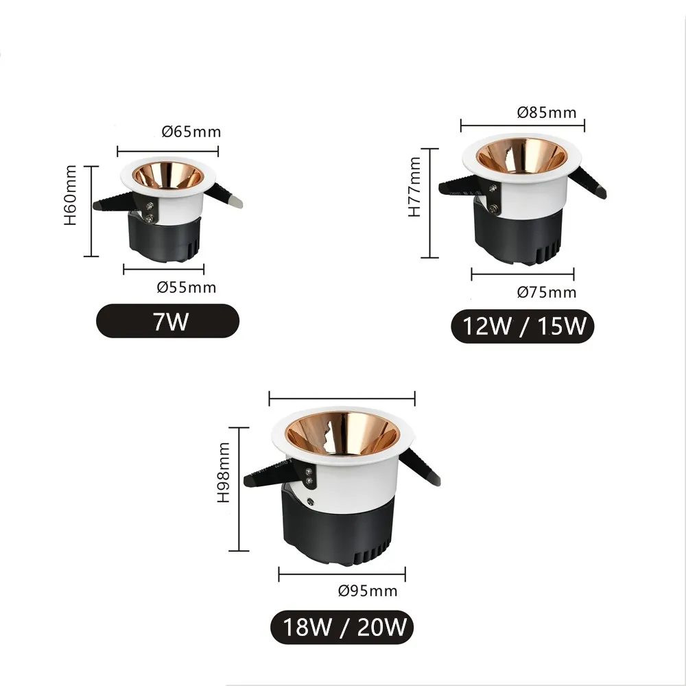 Recessed LED Downlight 18W 15W 7W Anti-Glare Round Lamp AC 110V 220V ...