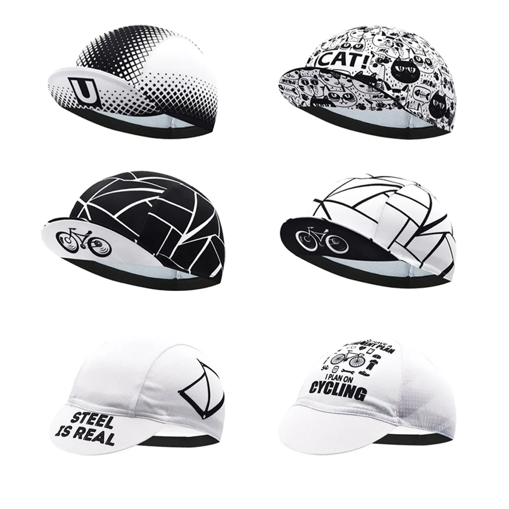 Classic Black and White Cycling Cap for Men, Polyester Bike Hat