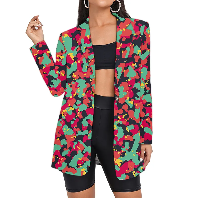 Mermaid-Style Vintage Camouflage Blazers for Women Floral Office  Oversized Suits
