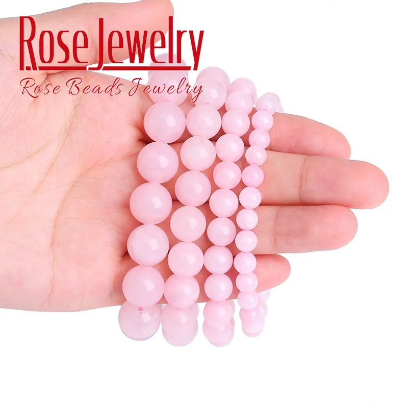 Natural Rose Pink Quartz Round Gemstone Beads Stretch Bracelet – 7.5 Inch, Adjustable, Handmade
