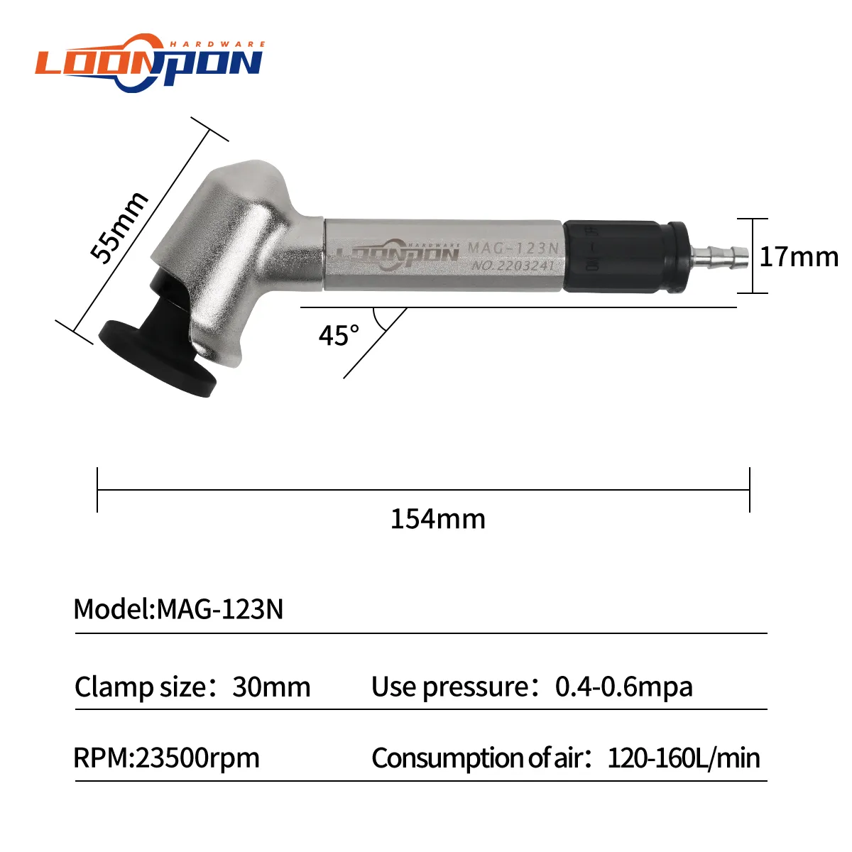 Meuleuse D'angle à Air Comprimé 120° Pro Avec Régulateur Intégré - Neuf, 18000 RPM, Légère En Aluminium