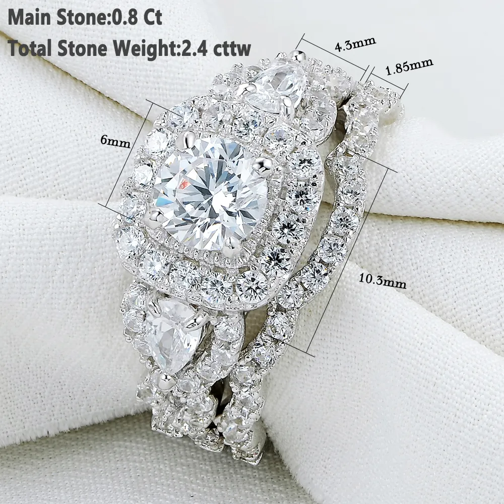 thumbnail image 2 of Newshe 2CT Wedding Engagement Ring Set For Women - Sterling Silver Round AAAAA CZ, Sizable 2 of 6