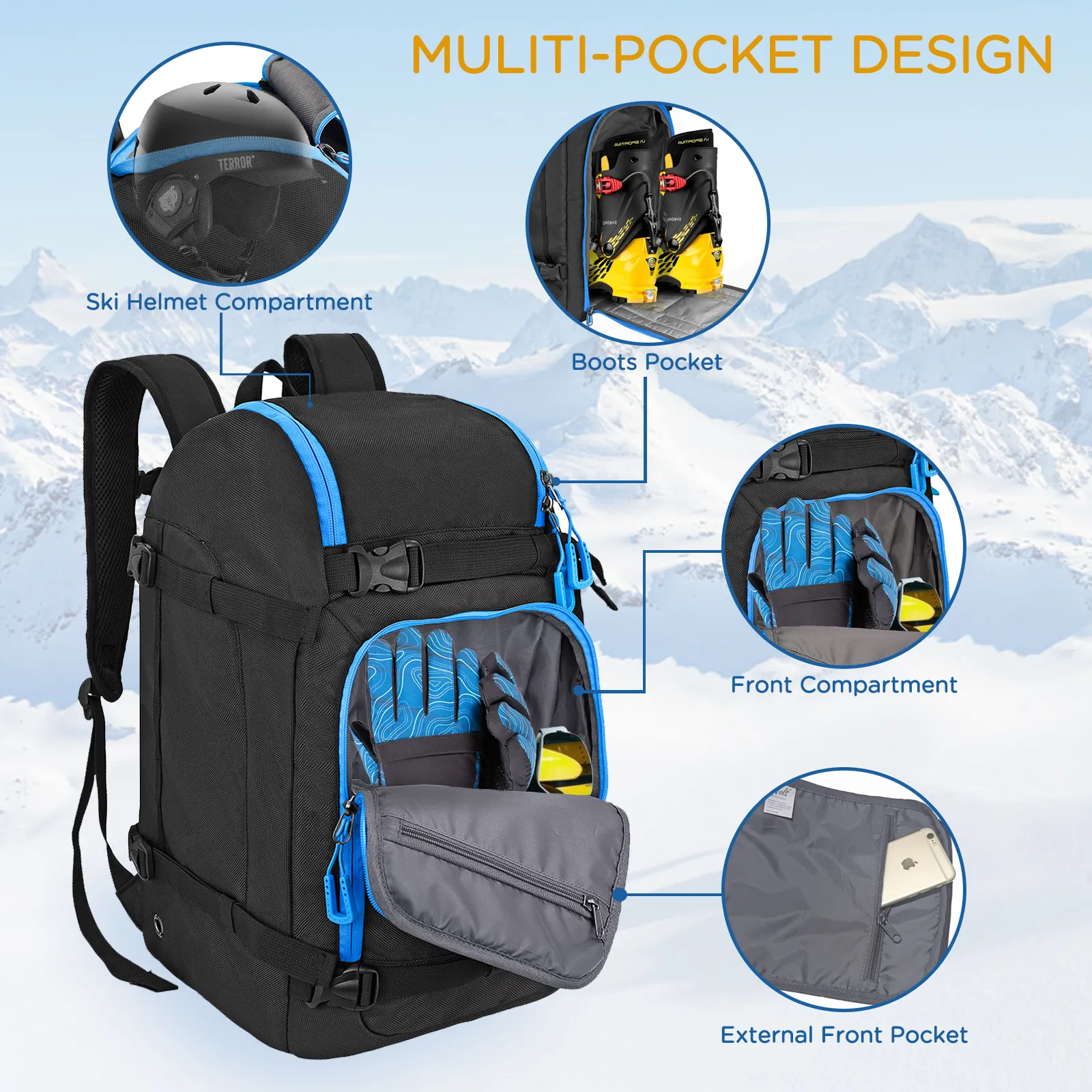 Outdoor Master Boot Bag 50L Ski Boot Backpack Padded Carry Bag