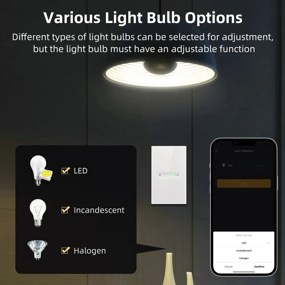 2-Gang Smart Dimmer Switch WiFi Compatible With Alexa & Google Home - 120V 15A Modern White
