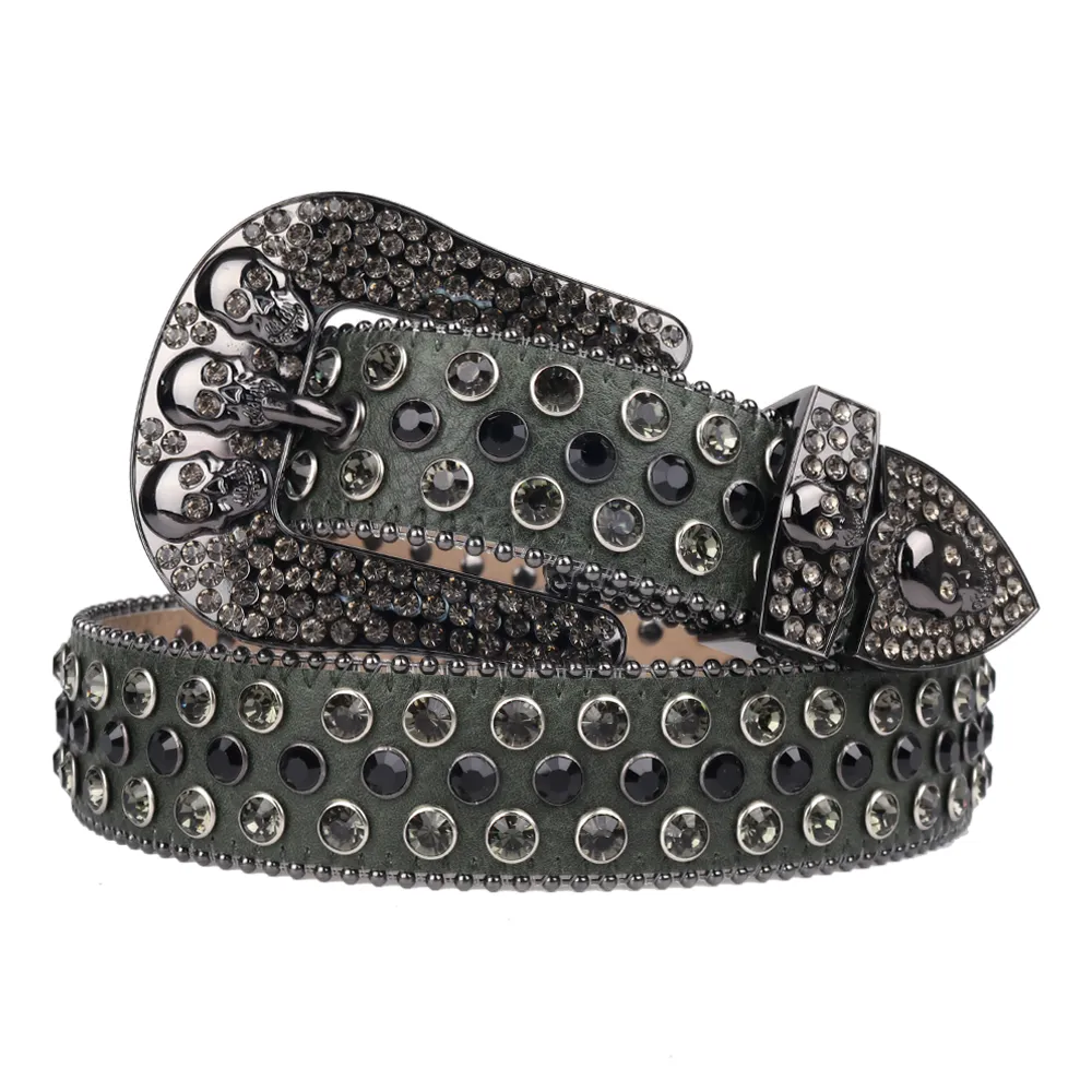 Rhinestone Skull Belt Diamond Studded Leather Strap 3.8 cm  display picture 2