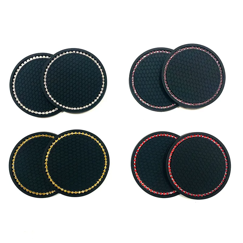 2PCS Car Cup Holder Anti Slip Insert Coasters – Black PVC Interior Accessories