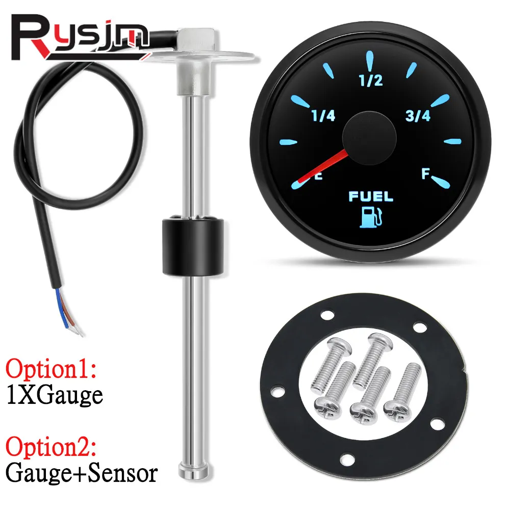 52mm 7-Color LED Fuel Level Gauge w/ 0-190Ω Sensor, Fits 100-500mm ...