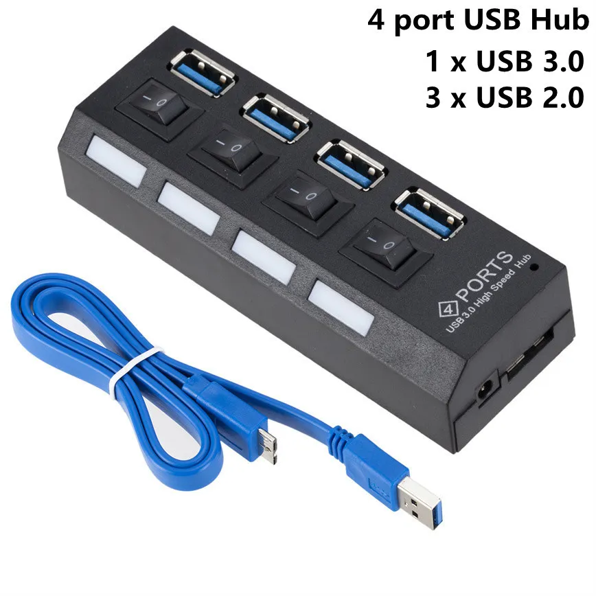 Grwibeou 4/7 Port USB 3.0 Multi USB Hub Splitter with Switch and Power ...