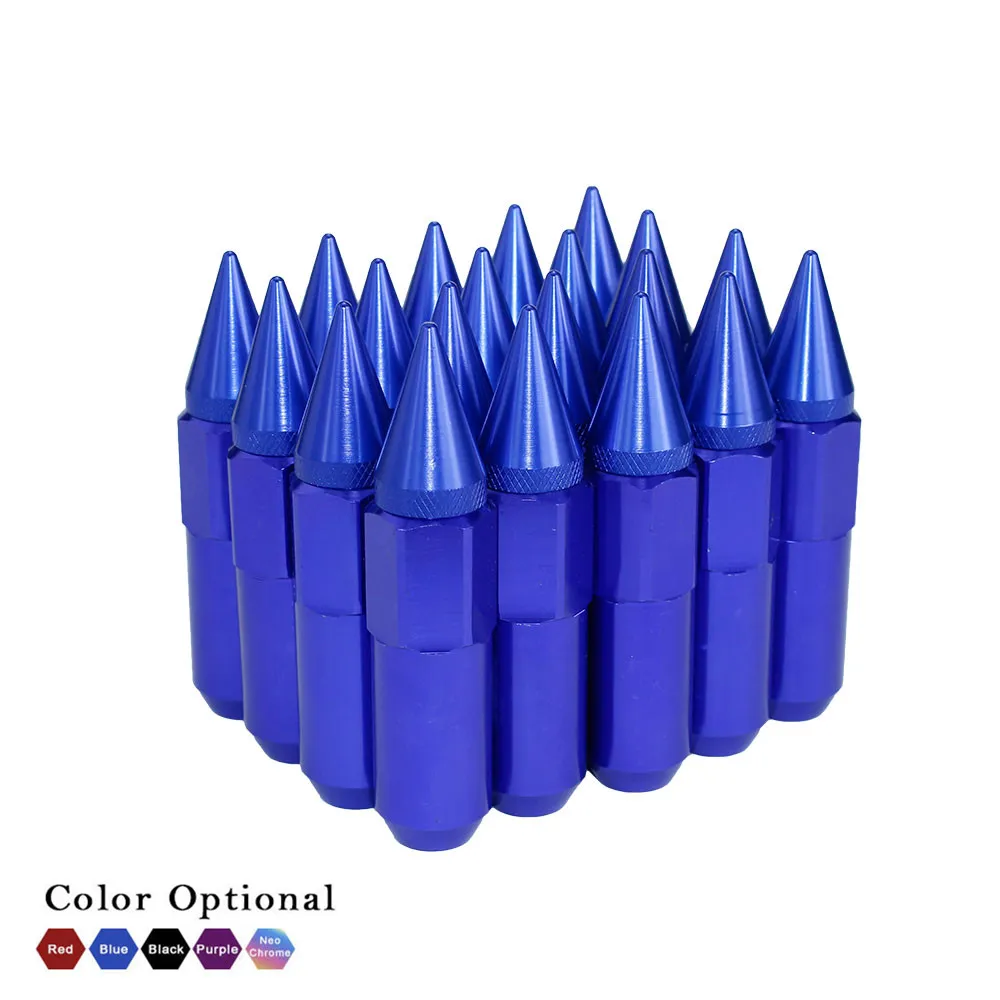 20 Pcs Purple Spike Extended Tuner Lug Nuts – M12x1.25, 60mm+30mm Aluminum