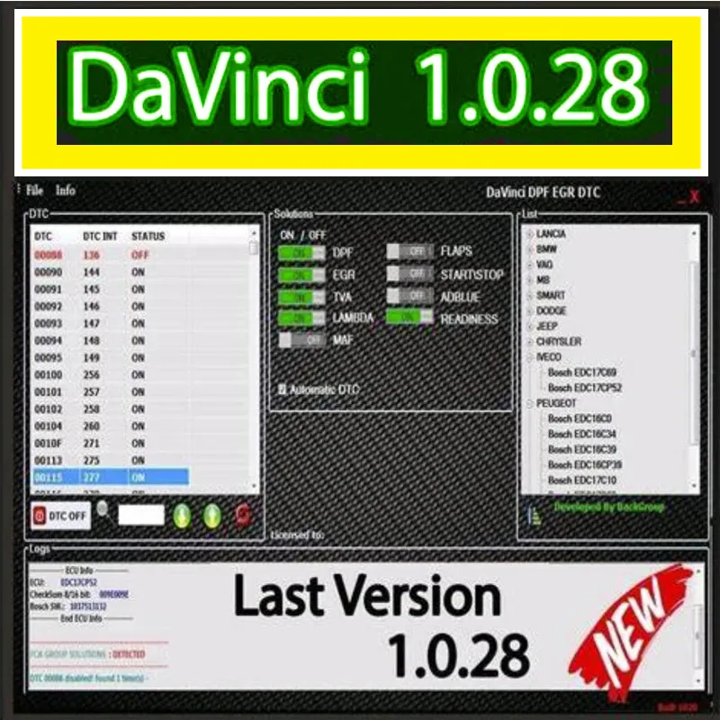 New Davinci 1.0.28 SOFTWARE Work With KESS/KTAG/Other ECU Programmer Tool CHIPTUNING REMAPPING REMAP DAVINCI V1.0.28 Activate