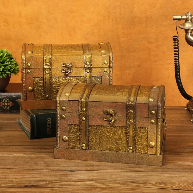Antique Wooden Pirate Treasure Chest Box Vintage Gem Jewelry Storage ...