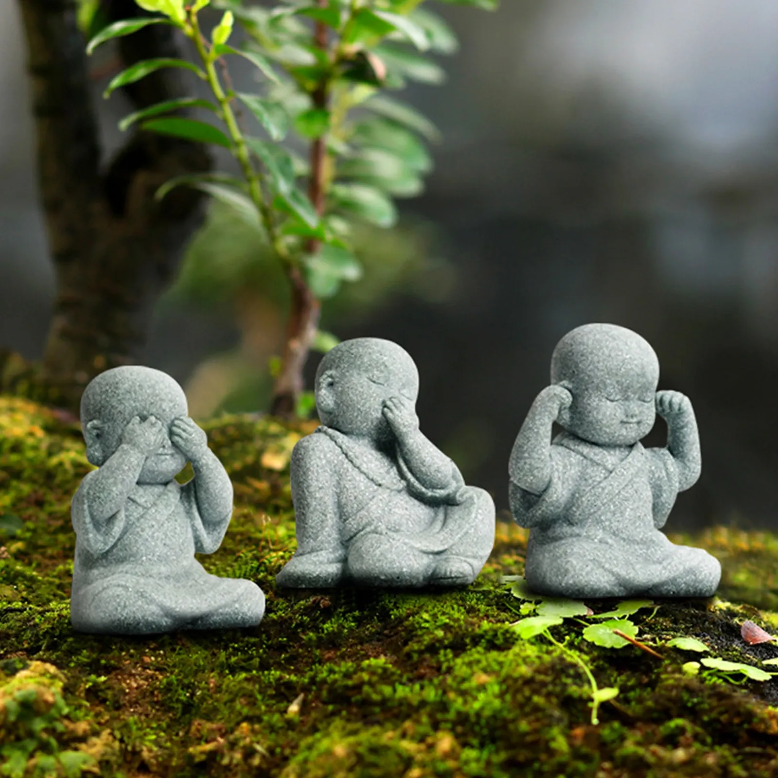Cartoon Tea Cups Small Monk Figurine Set Miniature Zen