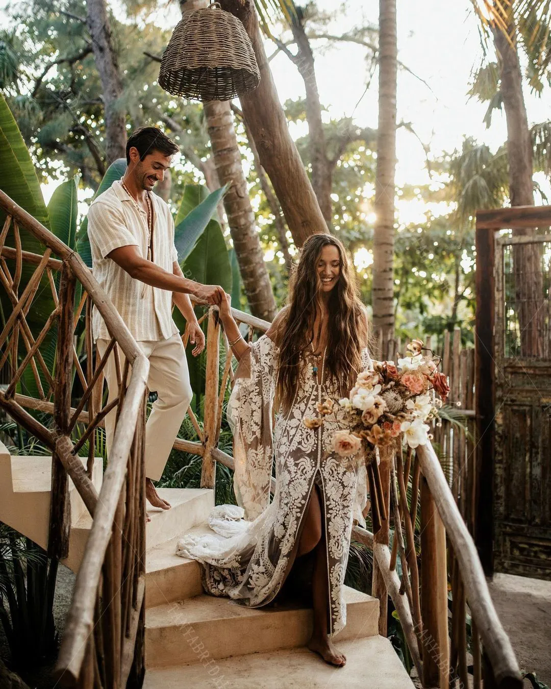 Bohemian Lace wedding attendee dress with Flare Sleeves and Bohemian Lace wedding attendee dress with Flare Sleeves and