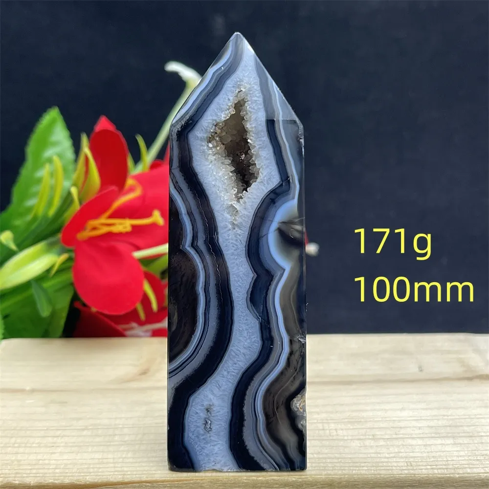 ブラックアゲート ジオード Natural Black Agate Geode Crystal Tower Hexagonal Square