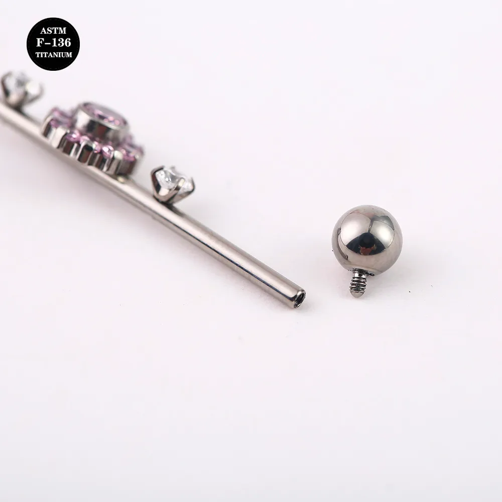 14G Titanium Industrial Barbell Ear Piercing Jewelry with Cubic Zirconia Sunflower Dangle