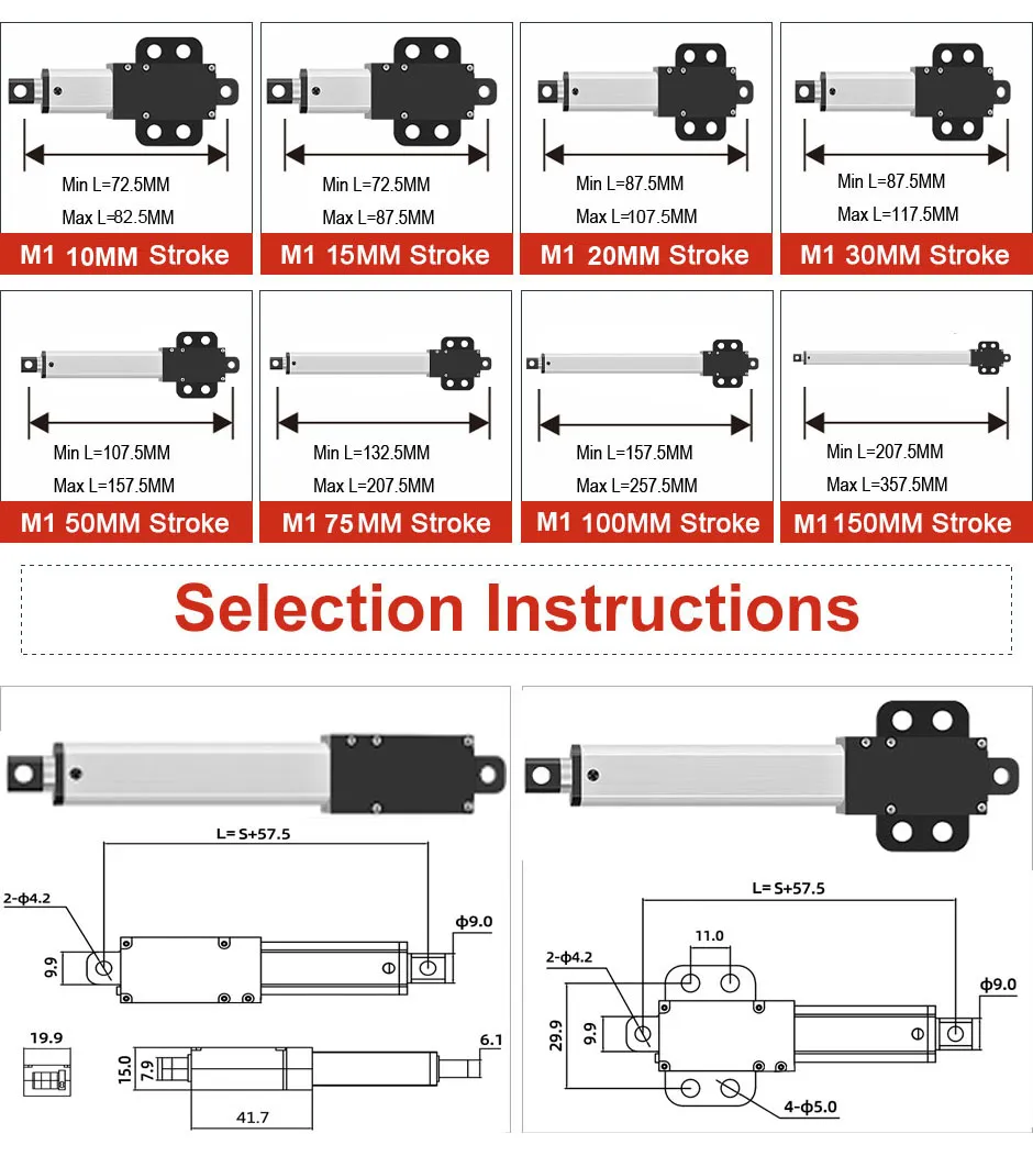12V Small Linear Actuator 150MM Stroke 15KG Force Electric Motor for ...