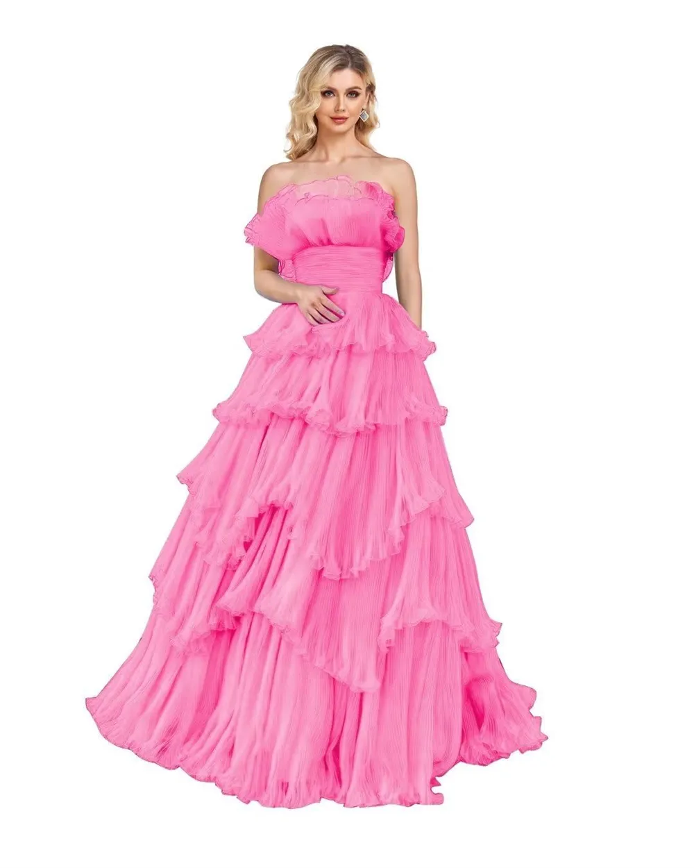Tiered Prom Dresses Pleated Long Ball Gown, Strapless Organza Plus Size  Evening Dress From Juliaweddingdresses, $74.47 | DHgate.Com