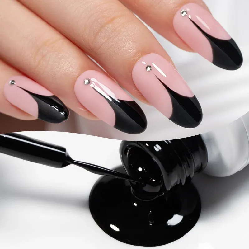 Imtiti French Schwarz Gel Nagellack Liner – 8ml, Mit Dünnem Pinsel, Für French Maniküre & Nageldesign