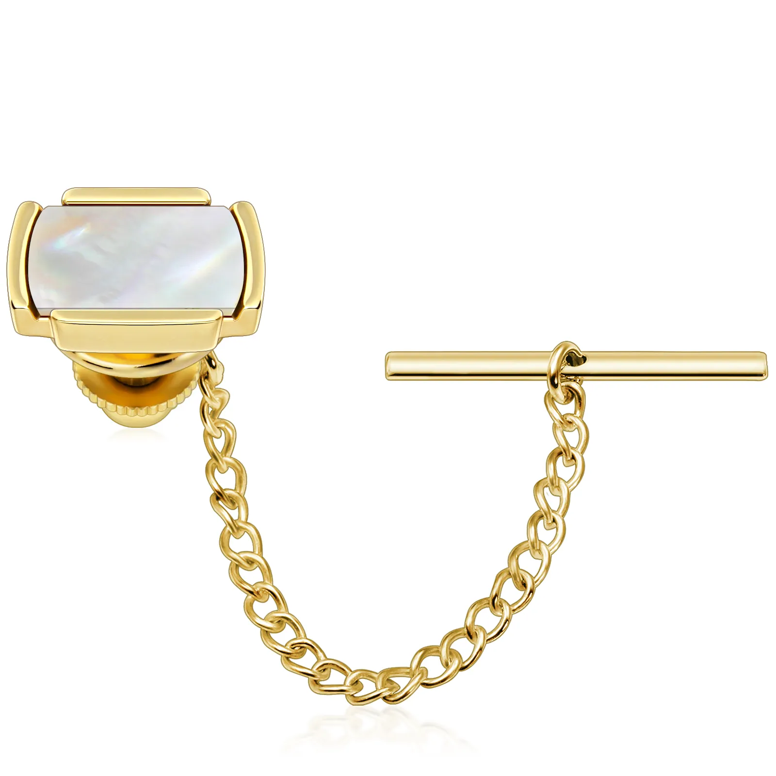 Mens Tie Tacks: Elegant Metal Lapel Pin With Secure Chain, Golden