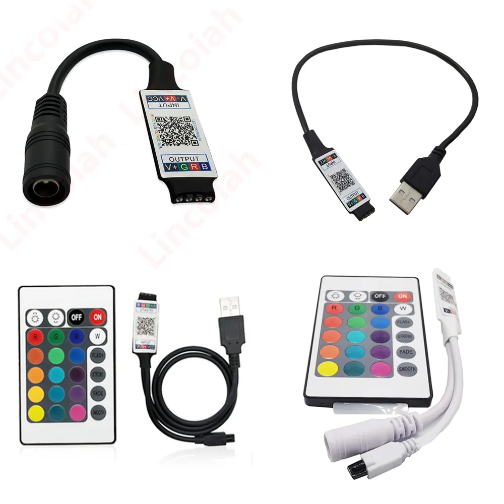 Bluetooth-compatible RGB LED controller with 24-key IR USB remote for ...