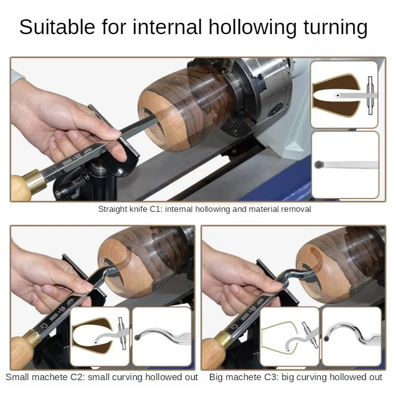 Set Di 3 Mini Utensili Per Scavare Ciotole In Legno, Punte In Carburo Intercambiabili, Con Custodia - 2