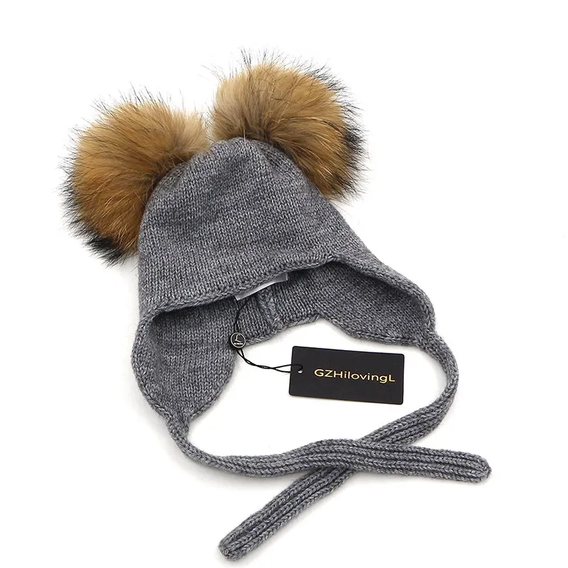 GZhilovingL Baby Winter Knit Hat With Double Real Fur Pom  display picture 2
