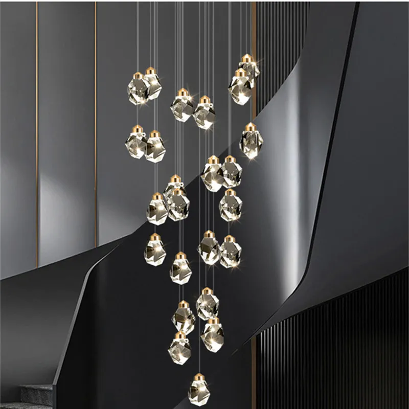 Luxury Villa Stair Crystal Chandelier Light Modern Spiral LED Pendant ...