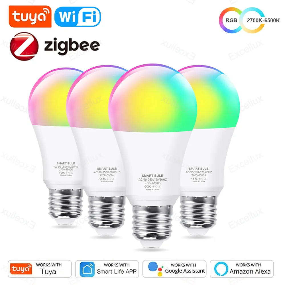 2024Smart Wi-Fi LED Light Bulb E27, 18W 15W RGB+CW+WW Dimmable