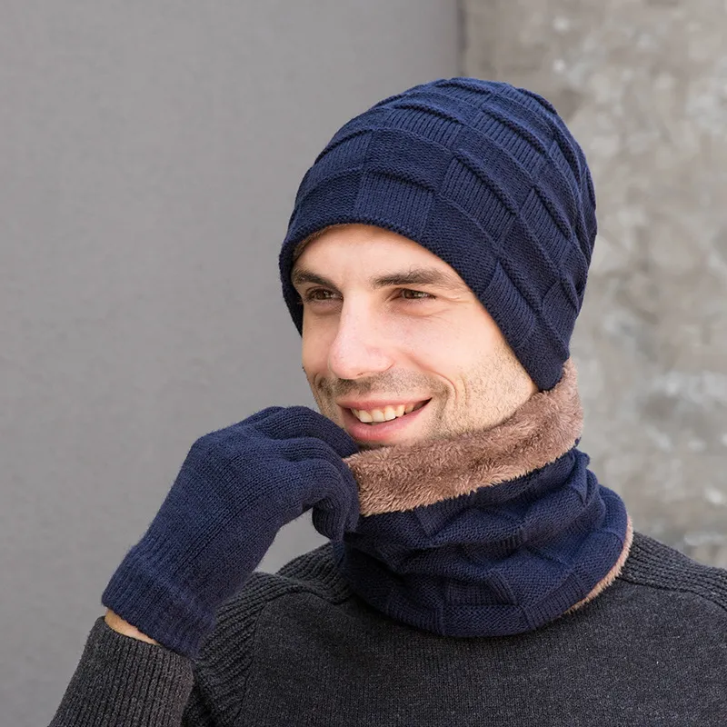 Men Women Winter Slouchy Beanie Hats Scarf Gloves Set Warm  display picture 2