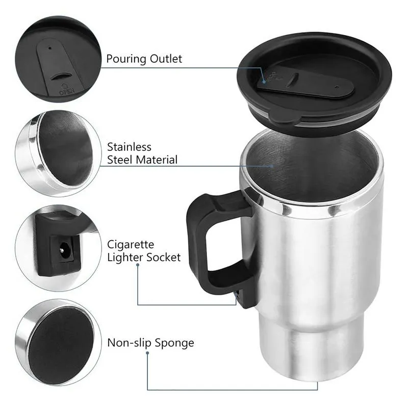 Car Electric Kettle Portable Heating Cup Thermos for Water, Tea