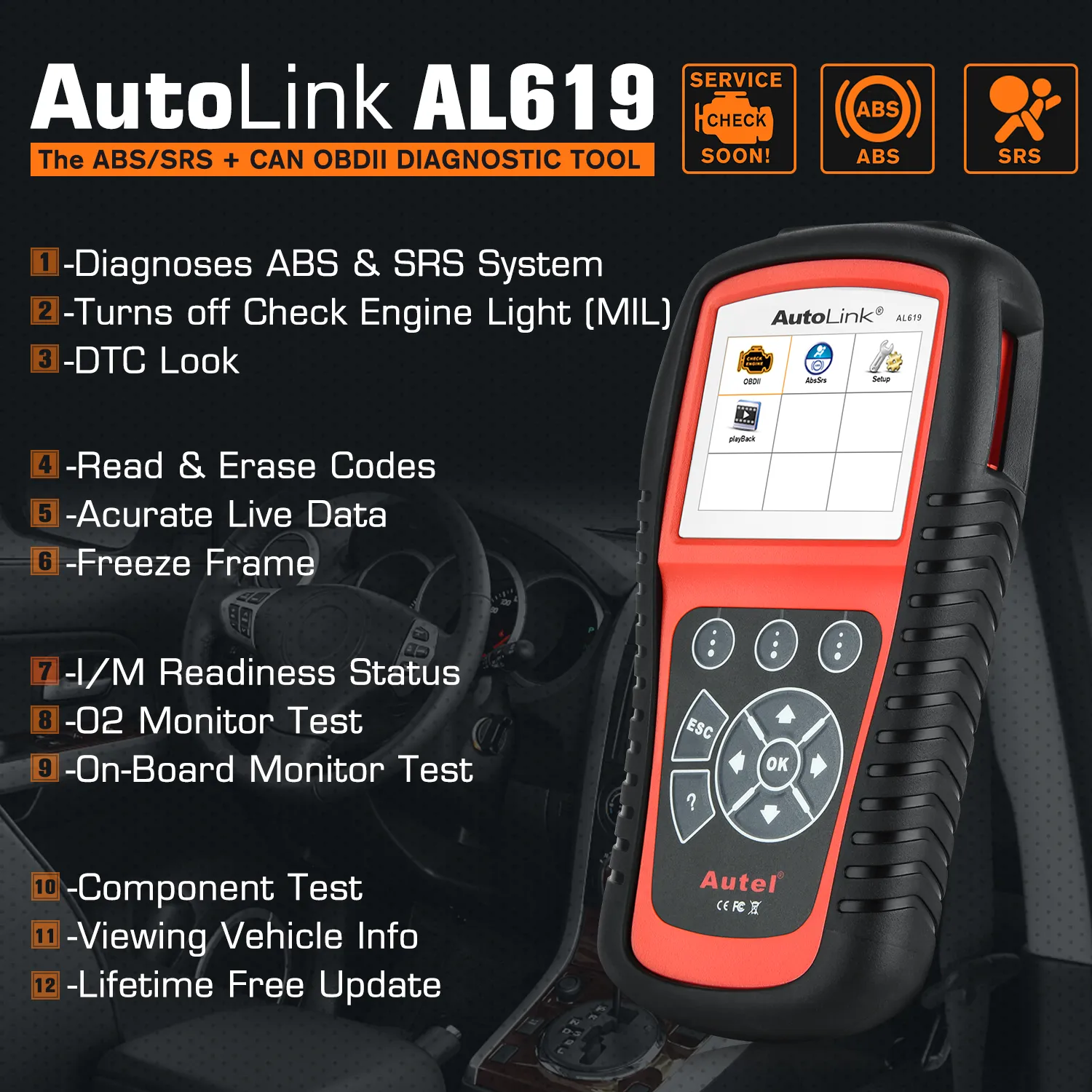 Autel AL619 OBD2 Diagnostic Scanner Tool for Automotive Car Engine Code ...