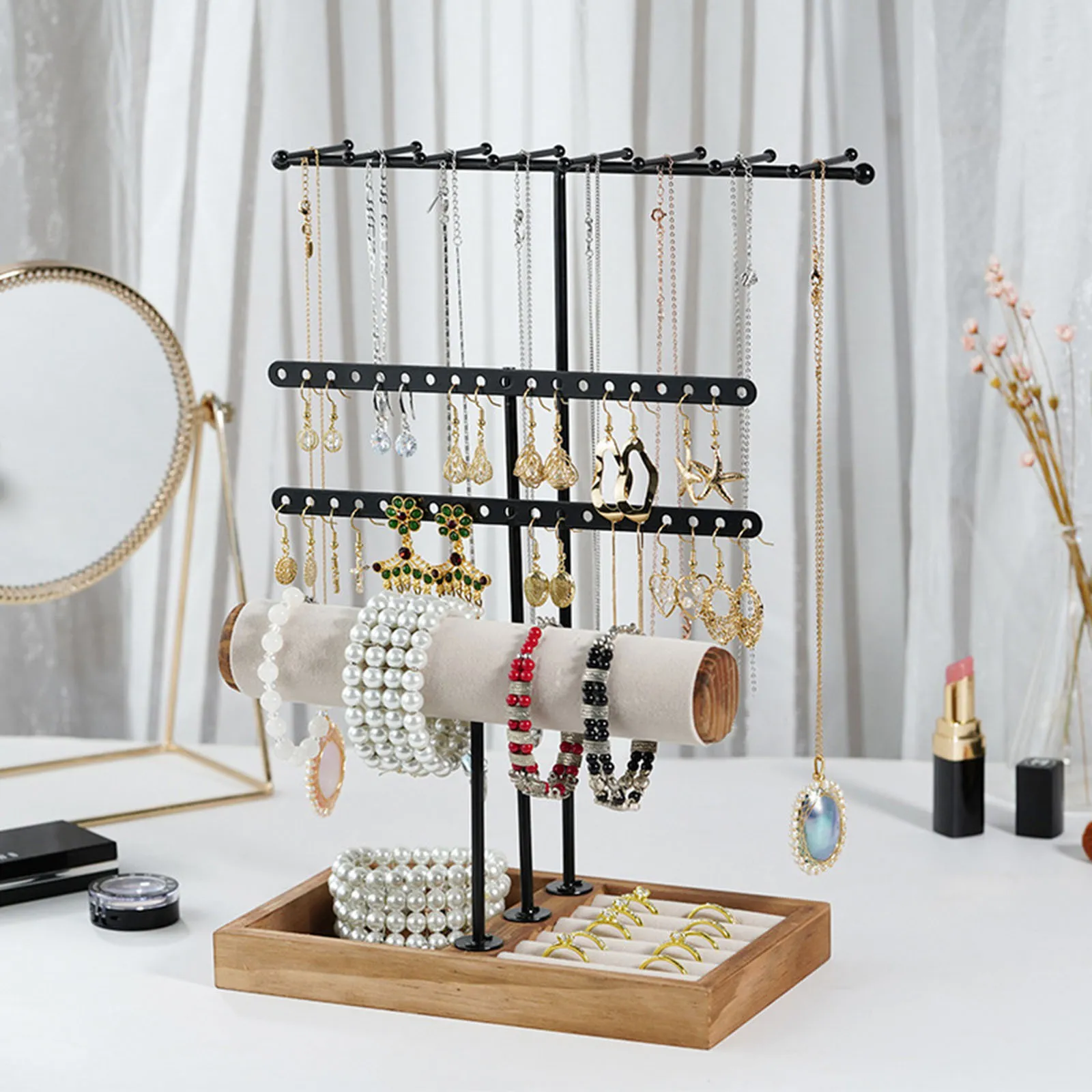 3 Tier Jewelry Stand Displaying With Wooden Drawer Jewelry Tree Stand Tower  Rack Earing Necklace Bracelet Watch T Bar Holder From Ddmyday, $79.37 |  DHgate.Com, image size:1600x1600