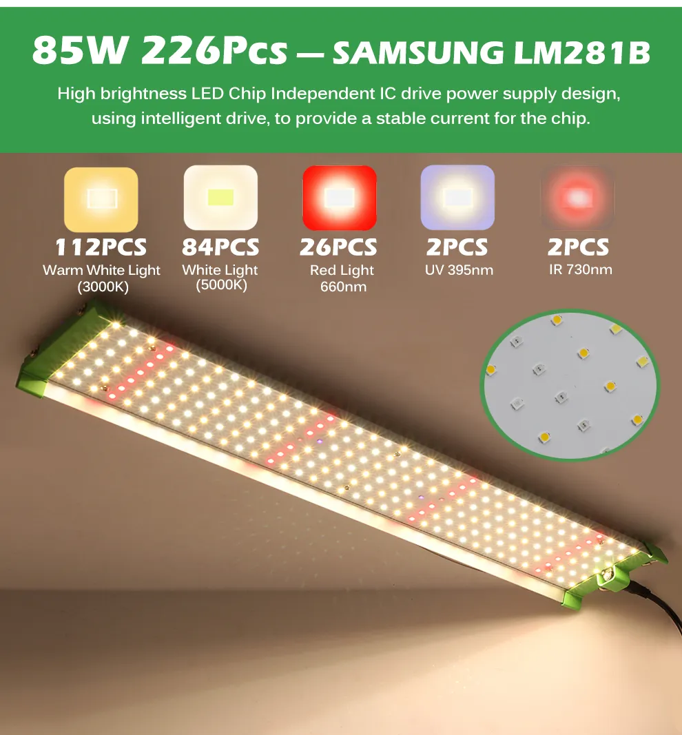 Full Spectrum 85W LED Grow Light for Seedlings, Samsung LM281B, Grow ...