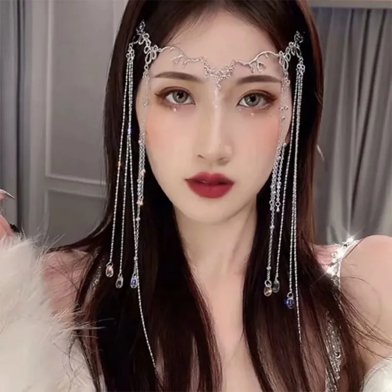 Elegant Hair Rhinestones Tassel Crystal Long Accessory 2Pcs Rhinestone Snake Hair Chains - Tassel Hair Clips with  main image 3