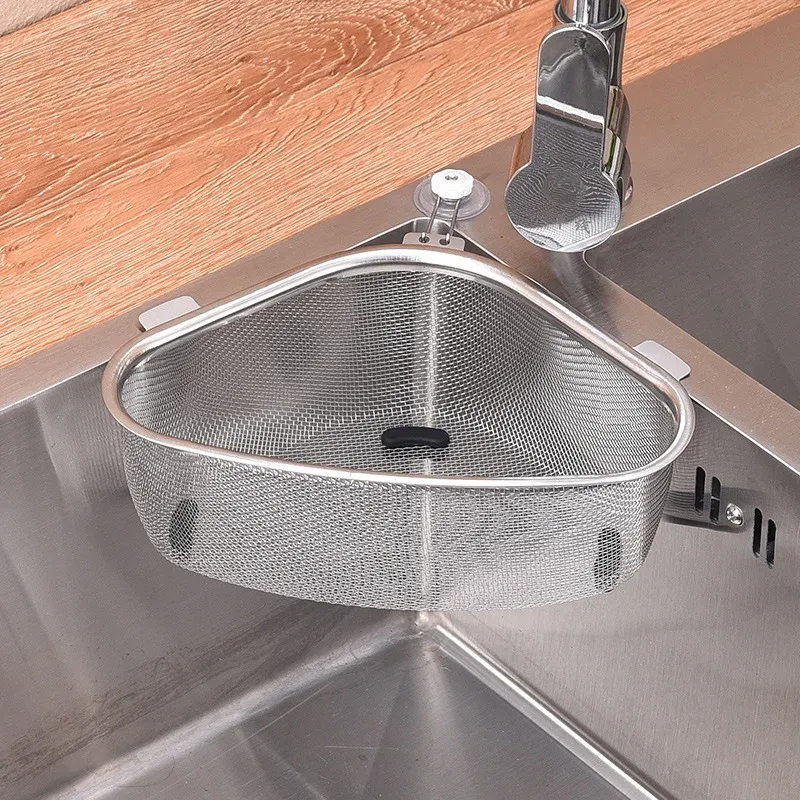 PAVITYAKSH 2 Pack Sink Basket, Corner Kitchen Sink Strainer Basket, Kitchen Triangular Sink Filter Multifunctional Drain Shelf For Food Catcher (Gray