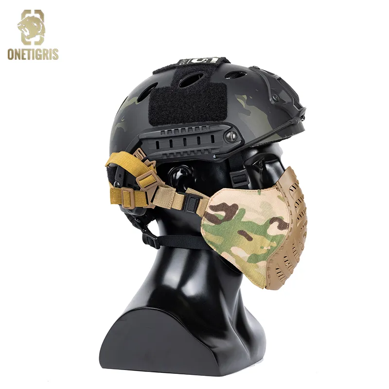 OneTigris Airsoft Maske Faltbare halbe Mesh Gesichtsmaske Gesichtsschutz mit Gehörschutz (Army Grün