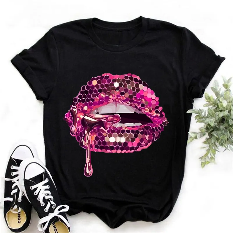 GORGLITTER Men's Crop Top T-Shirt - Rhinestone Lips Graphic Short Sleeve Tee - View #8