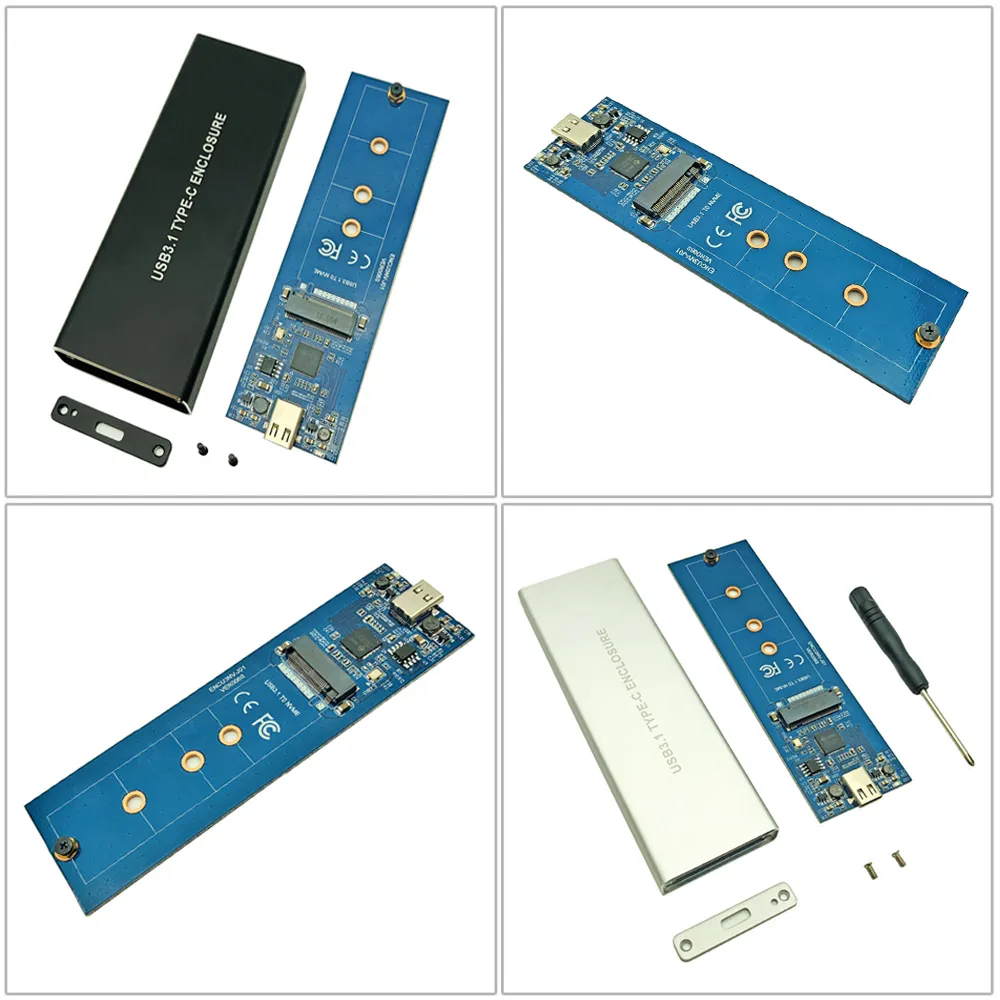 Aluminum USB 3.1 to M.2 SSD NVME HDD Enclosure NGFF PCI-E to Type C Connector Hard Disk Drive Case JMS583 SSD Box for Desktop PC