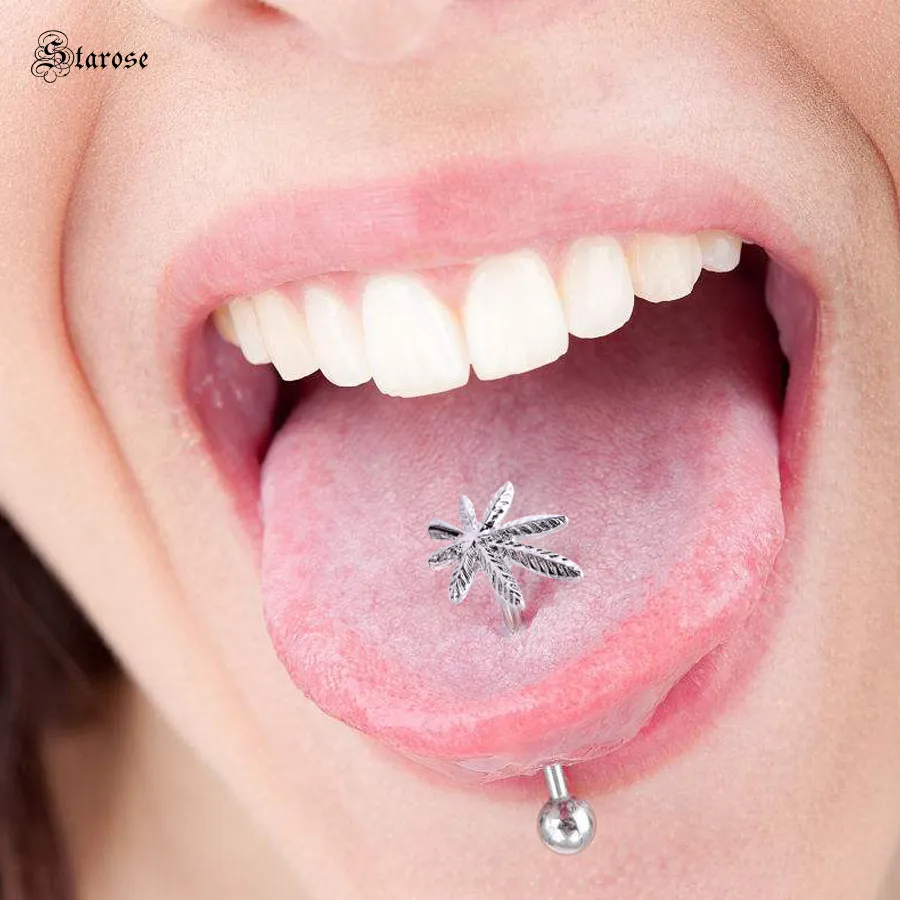 Barretta Per Piercing Alla Lingua In Titanio - Design A Stella, Filettatura Interna, 14G/1.6mm - Foto 9