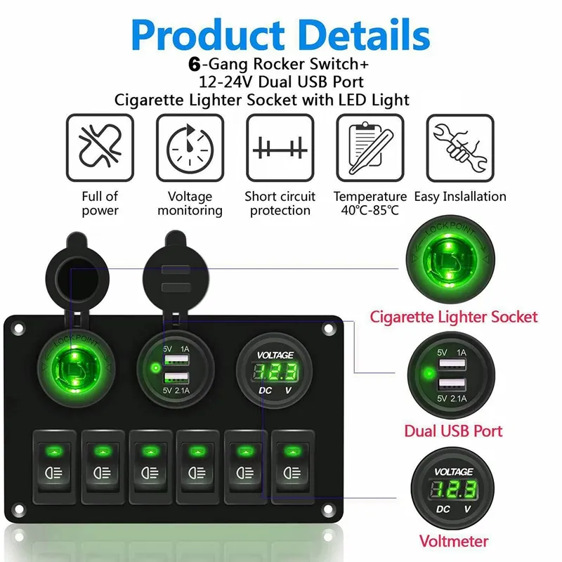 6 Button Rocker Switch Cluster 6 Gang Rocker Switch Panel ON/OFF Lights Dual USB... From Ddmyjul, $86. ...
