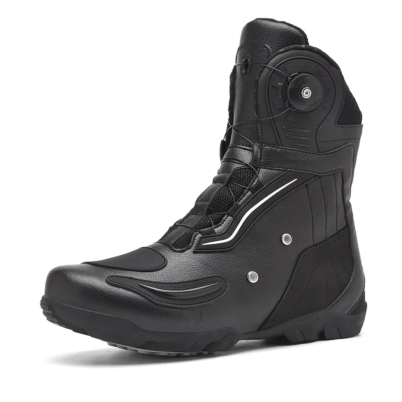 Waterproof Breathable Leather Motorcycle Racing Boots with Wear Resistant Grip
