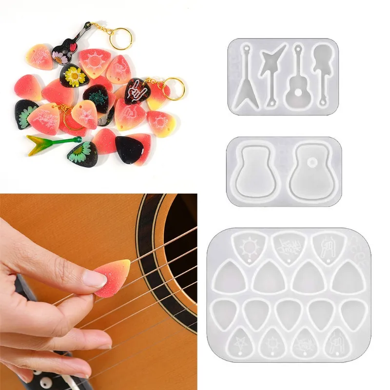 Moule Porte Cle Resine Epoxy Musique Guitare Classique Moule En Silicone, Moule Instruments De Musique Porte Clé Guitare