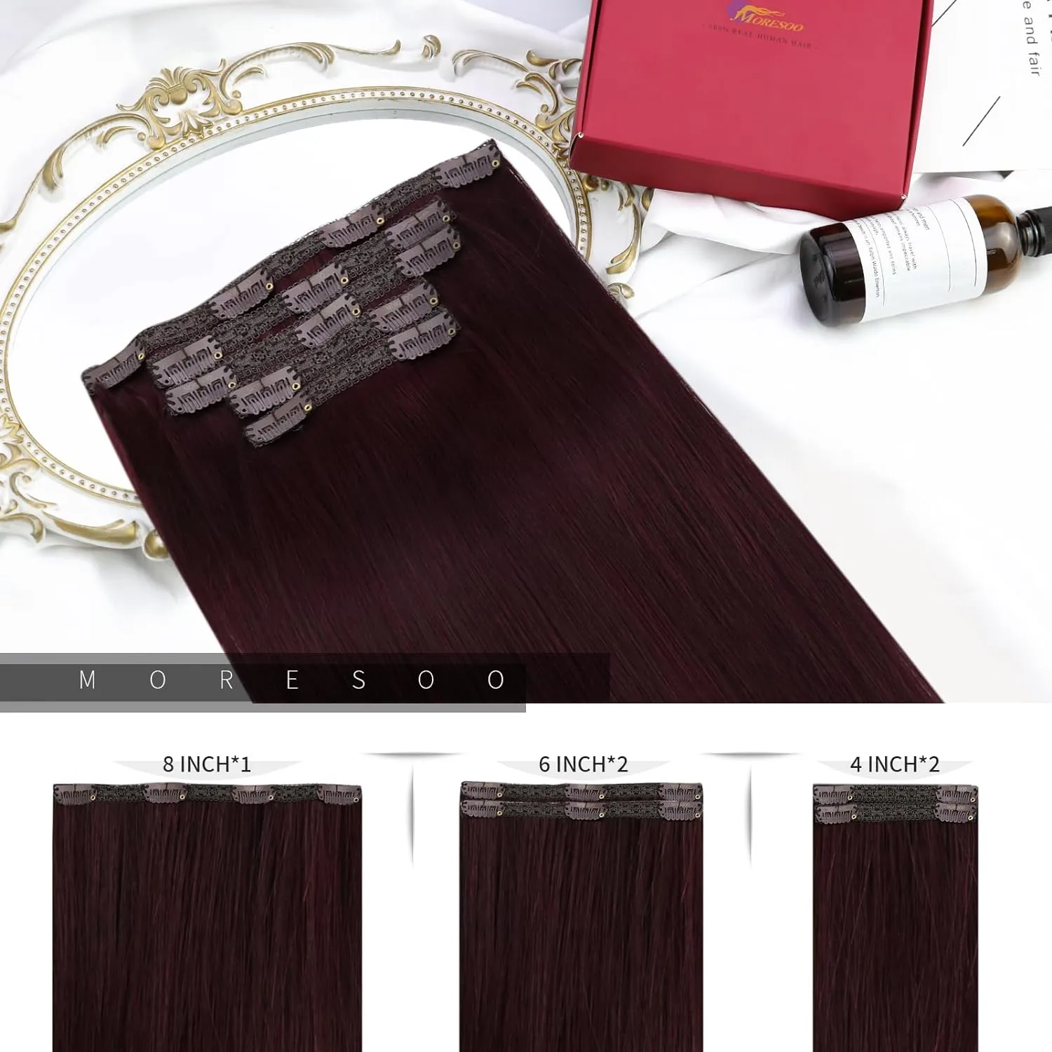 Burgundy Red Human Hair Extensions Clip In Double... From 