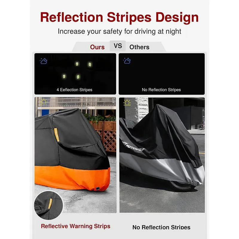 Universal Waterproof Motorcycle Cover, Outdoor Protection, Fits 96"" Motors, Black/Silver - View #3