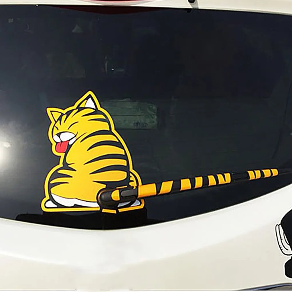 Nouiroy Cute Cat Rear Wiper Sticker, Funny Kitten Waving Tail Decal Reflective Stickers Car Rear Window Docoration 3D Art Kitty Decal Back Windshield Vinyl Sticker (White Cat&Butterfly