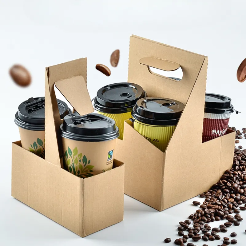 2 Cup Drink Carrier With Handle - 20Pcs Disposable Cardboard Coffee Cup Holder Portable Foldable Tray Drink Caddy Cup Carriers Go Cup Holder Food Delivery A
