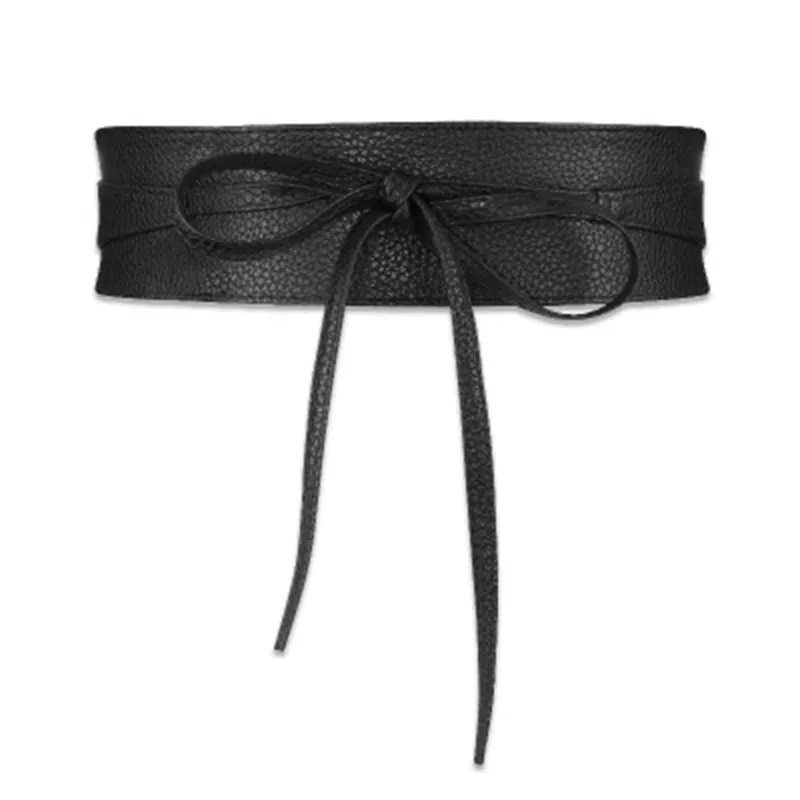 Black Faux Leather Plus Size Skirt Belt | Wide Obi Wrap Waist Cincher | Bow Tie Wide Obi Belt main image 4