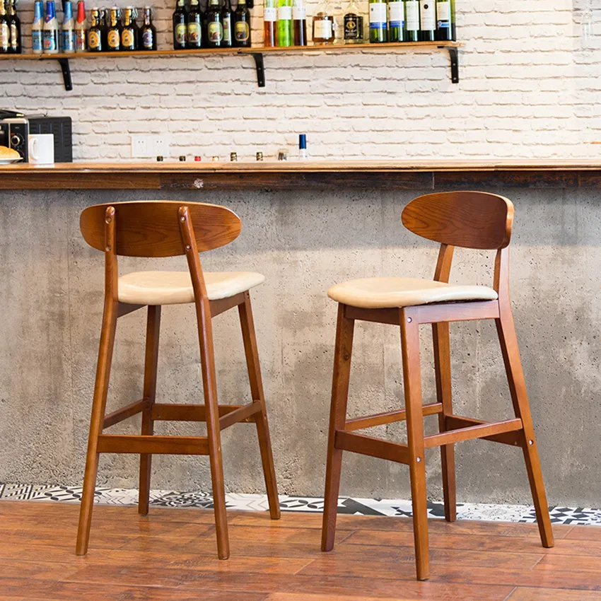 Luxury Modern Kitchen Bar Stools: Nordic Style Solid Wood Counter