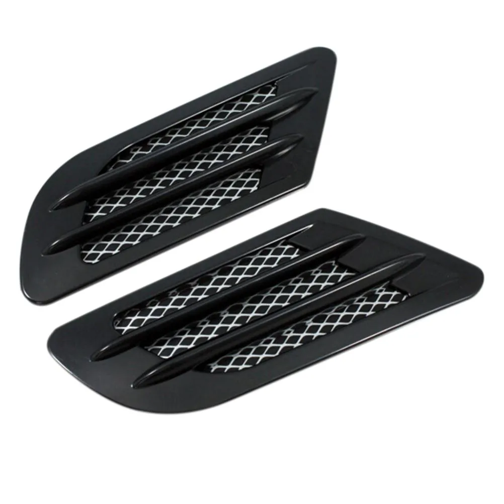 2 Pezzi Cover Decorativa Per Presa D'aria Auto - Griglia Cofano Universale Nero Argento 36,5x3,7 Cm - Adesivo Esterno Tuning