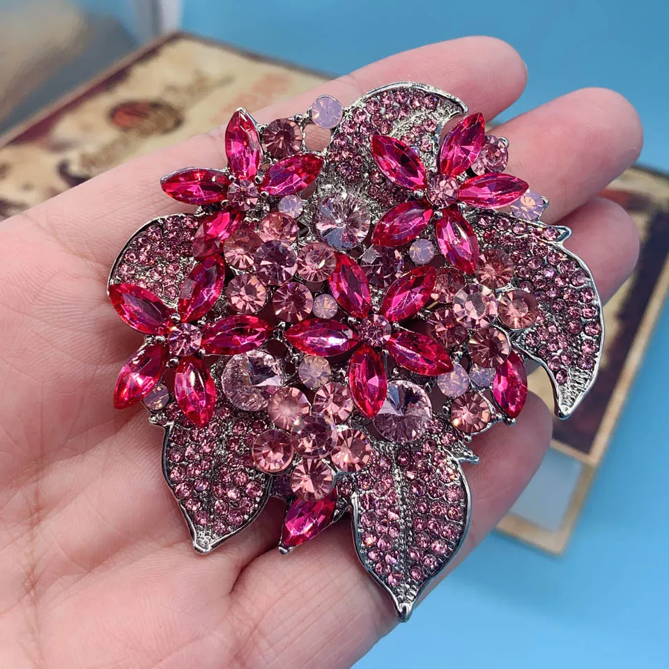 Zlxgirl Bridal Flower Brooches Rhinestone Crystal Hijab Pins Gold